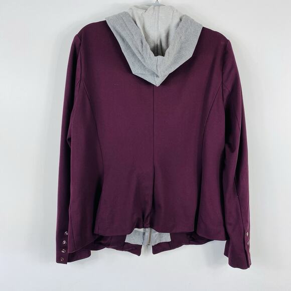 Torrid Jacket 1X Knit Hood Blazer Style Layered Look Red Gray - Picture 4 of 11